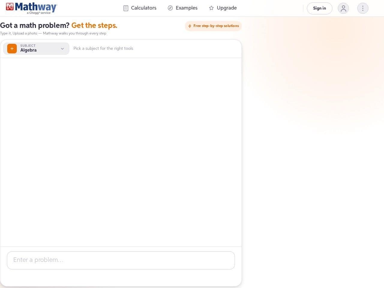 Mathway product interface dashboard screenshot homepage view