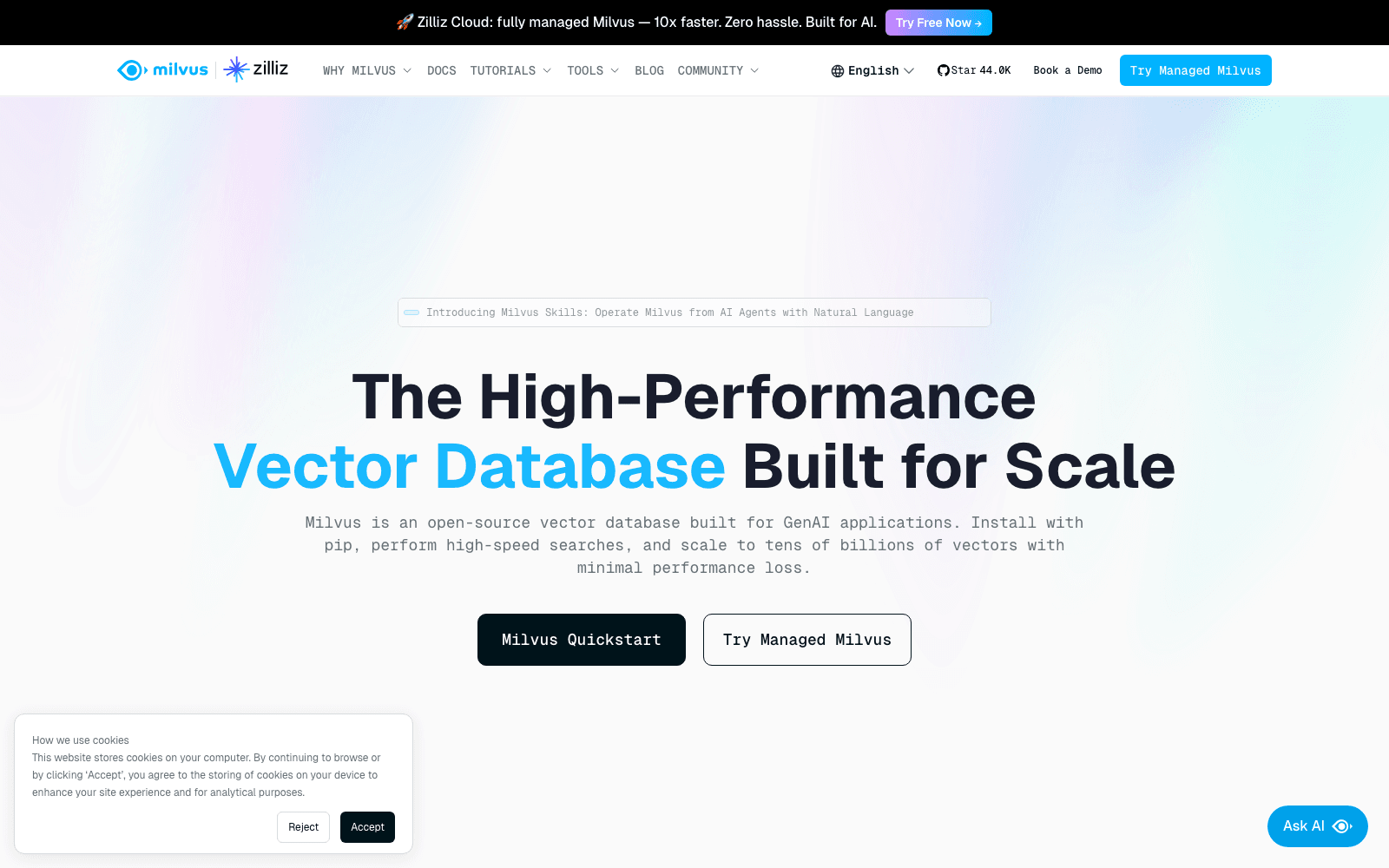 Milvus ai infrastructure tool screenshot