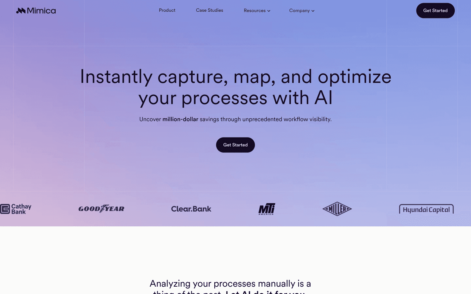 Mimica product interface dashboard screenshot homepage view