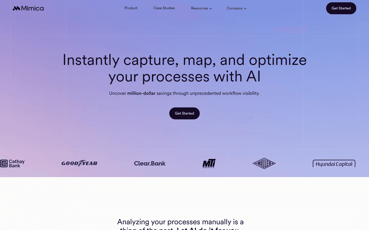 Mimica product interface dashboard screenshot homepage view