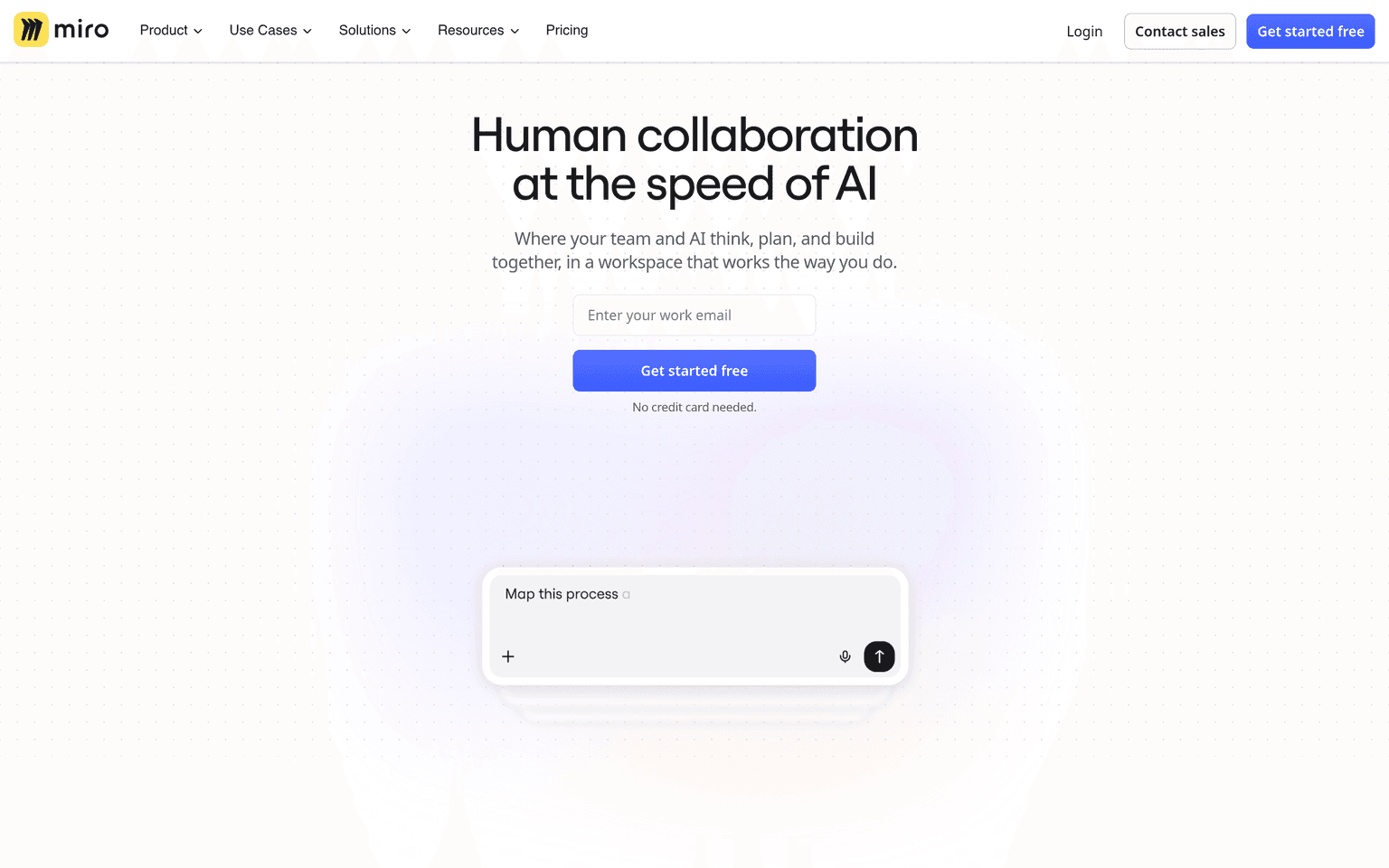 Miro website showing the collaborative canvas and Miro AI features