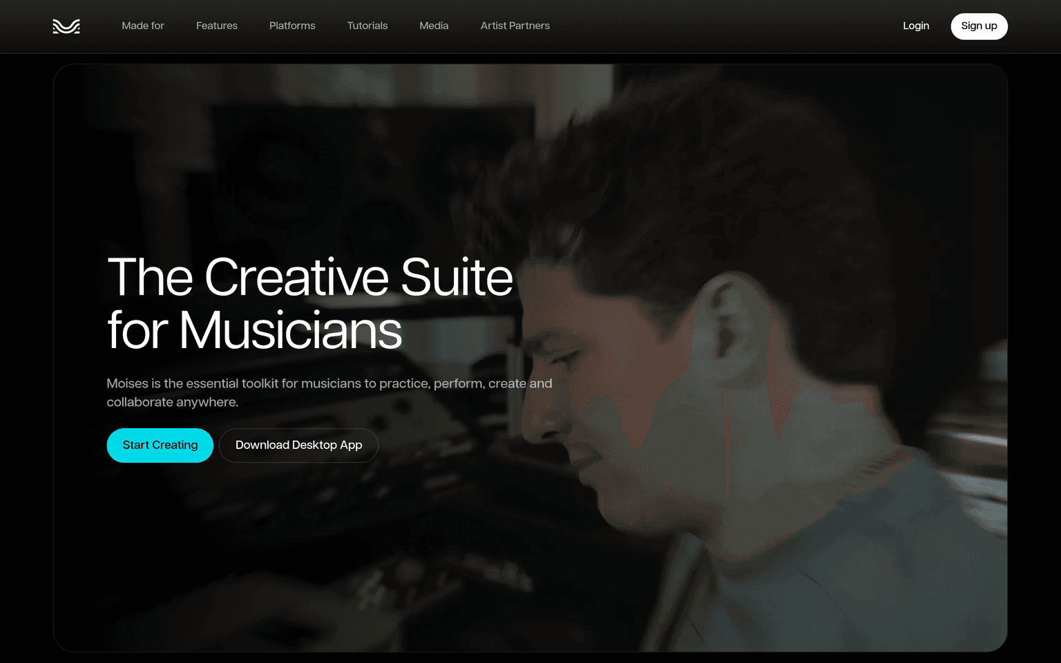 Moises product interface dashboard screenshot homepage view