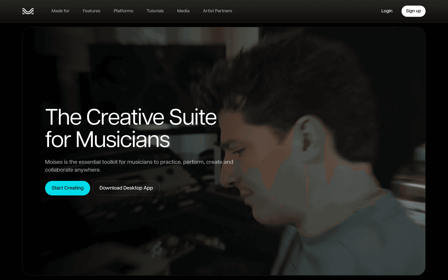 Moises product interface dashboard screenshot homepage view