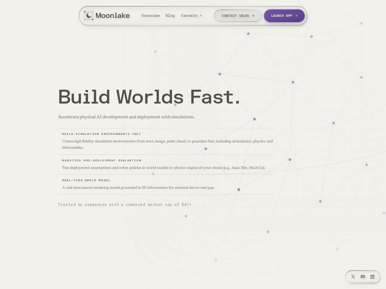 Moonlake AI product interface dashboard screenshot homepage view