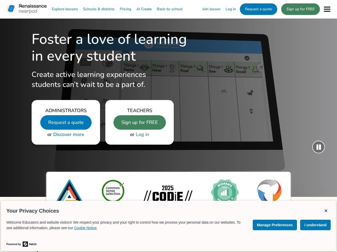 Nearpod product interface dashboard screenshot homepage view