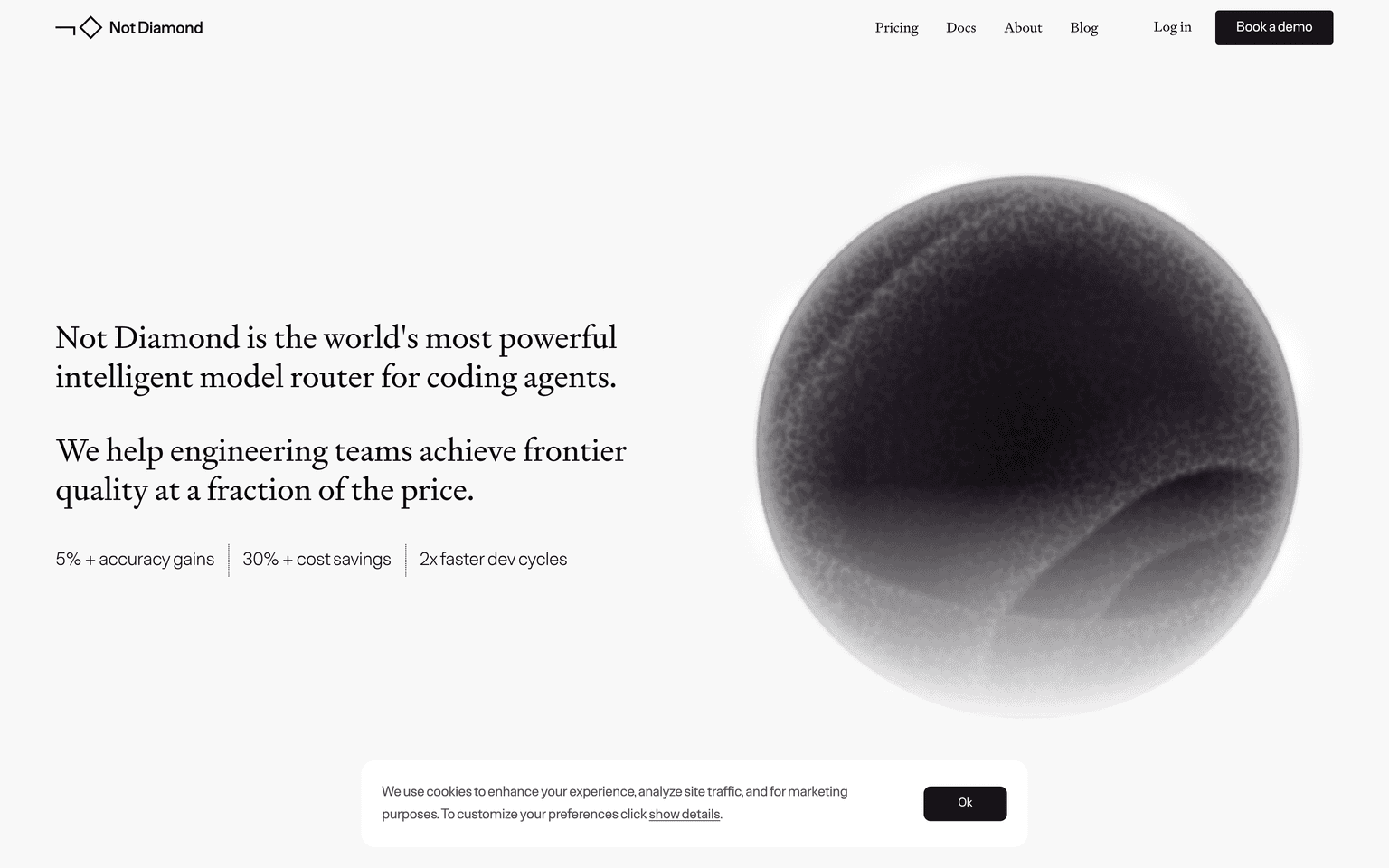 Not Diamond product interface dashboard screenshot homepage view