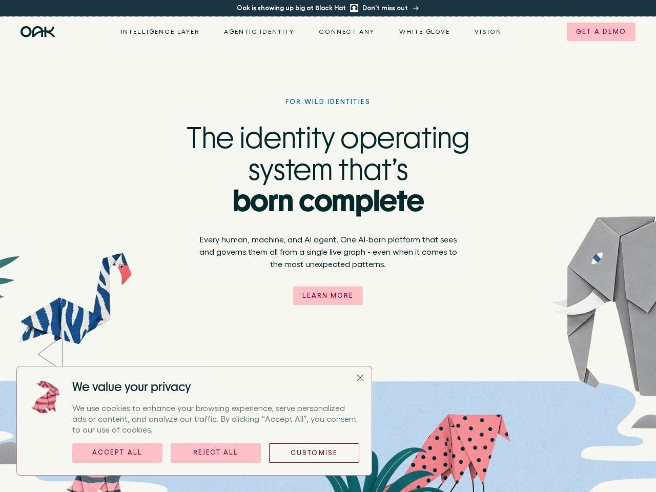 Oak product interface dashboard screenshot homepage view