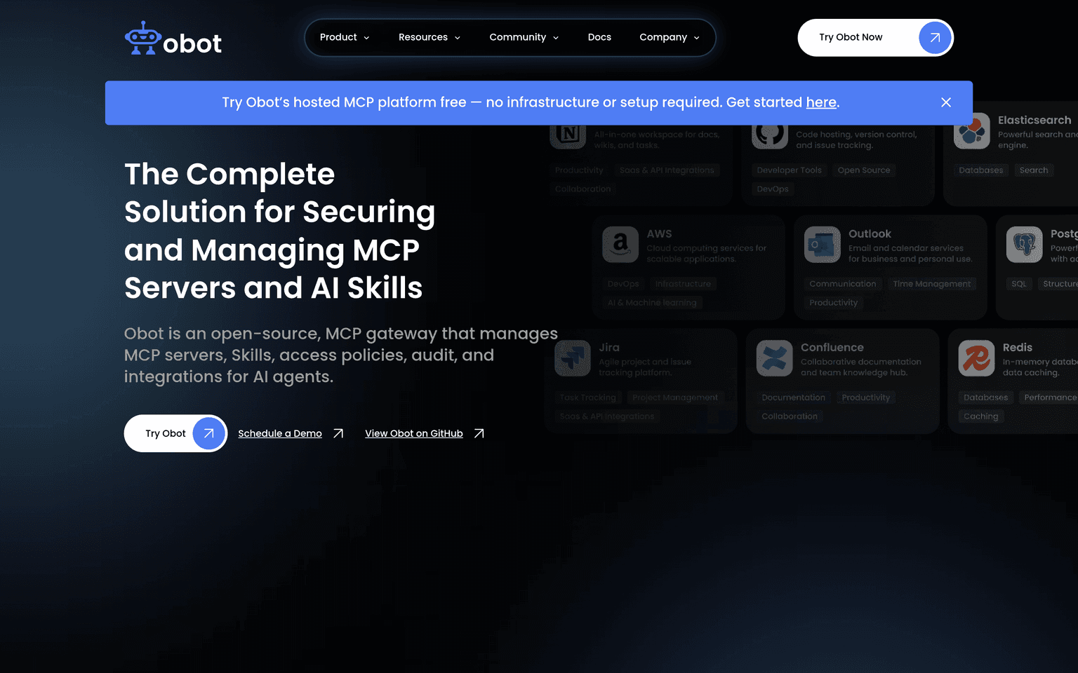 Obot AI product interface dashboard screenshot homepage view