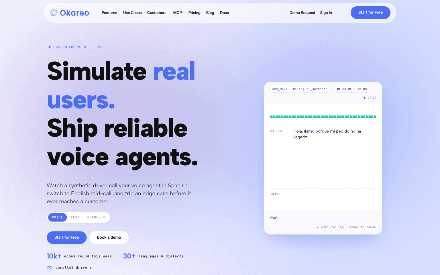 Okareo product interface dashboard screenshot homepage view
