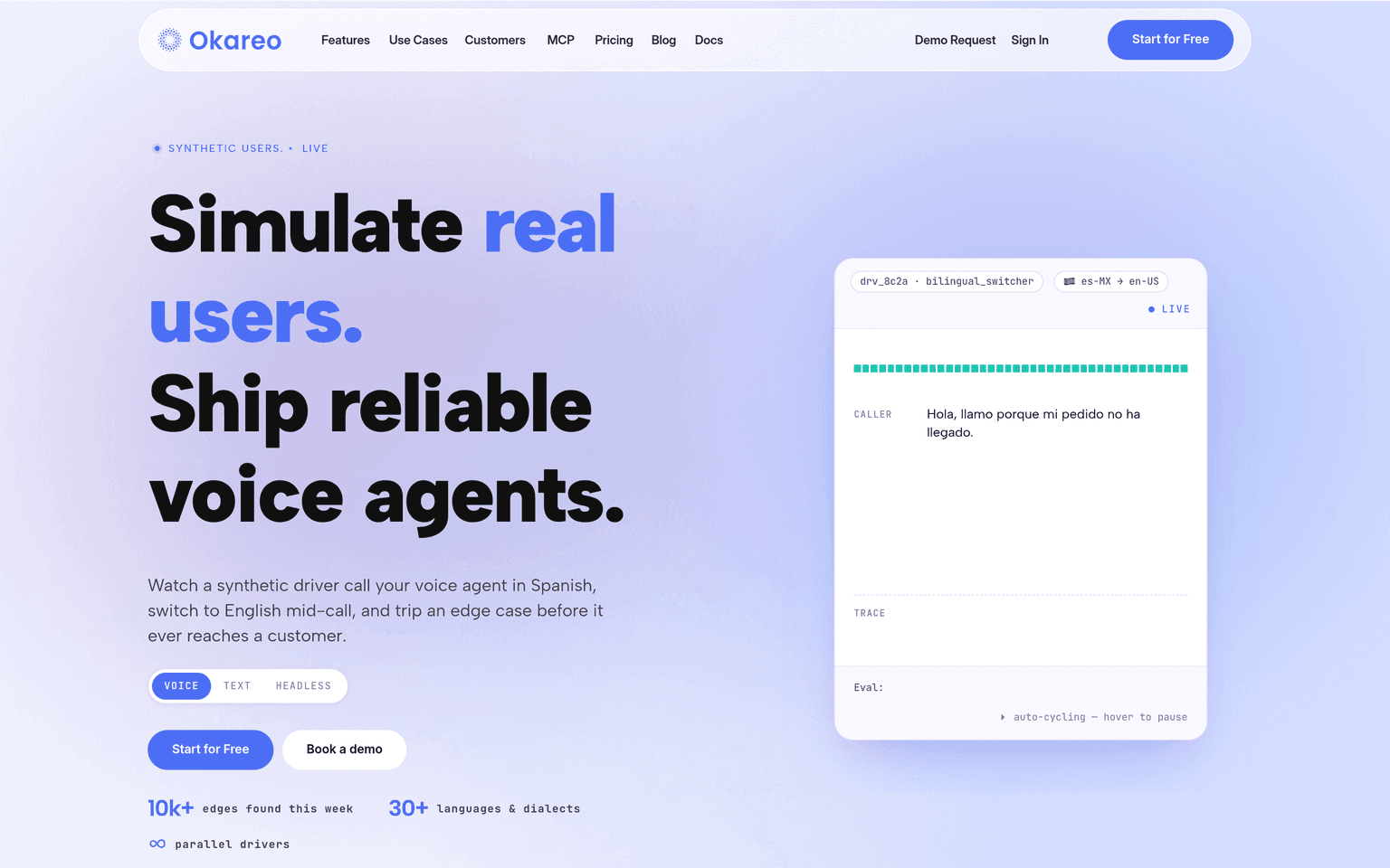 Okareo product interface dashboard screenshot homepage view