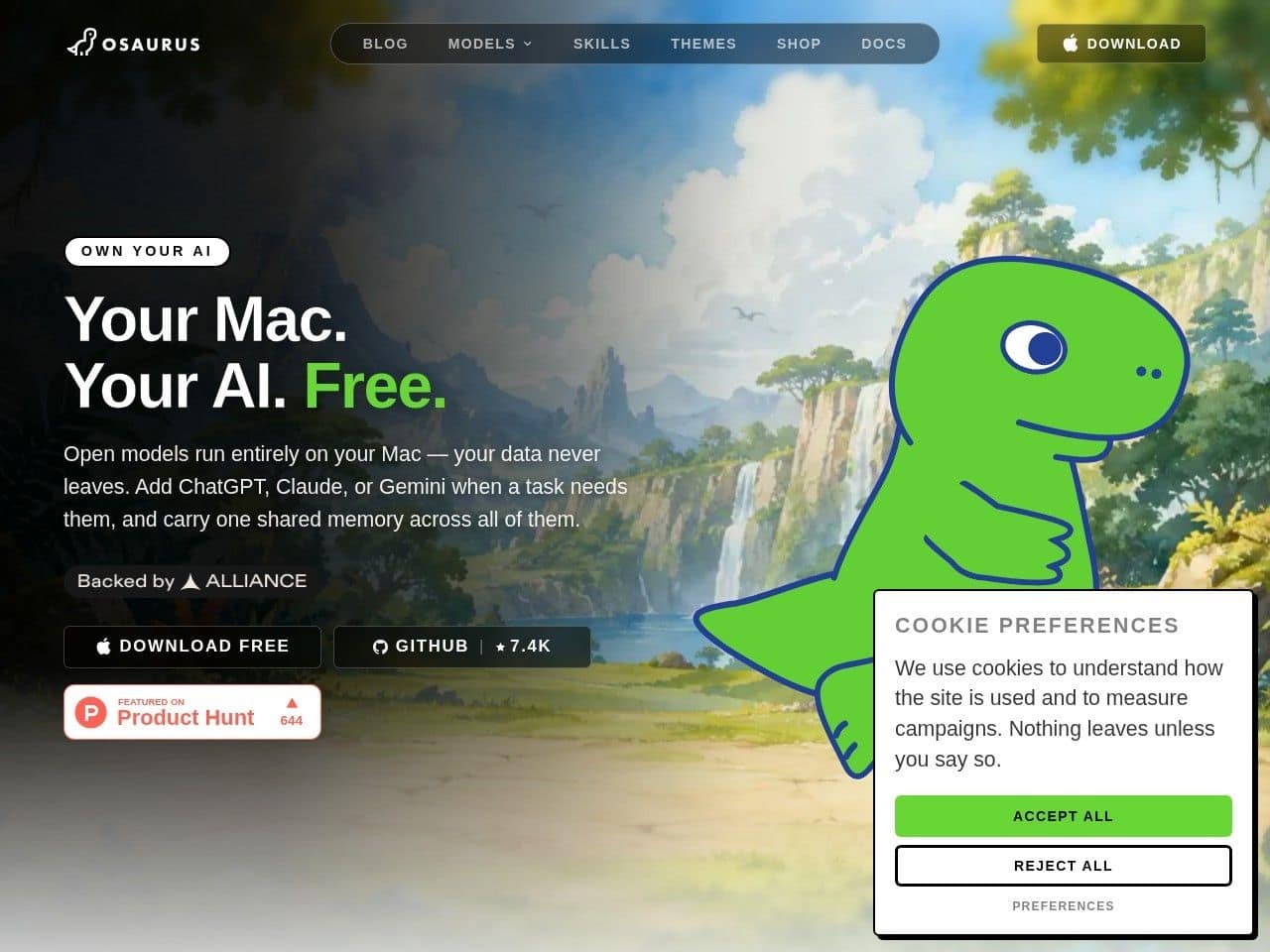 Osaurus product interface dashboard screenshot homepage view