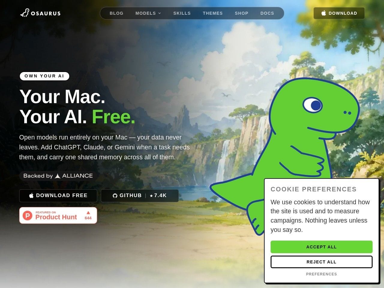Osaurus product interface dashboard screenshot homepage view