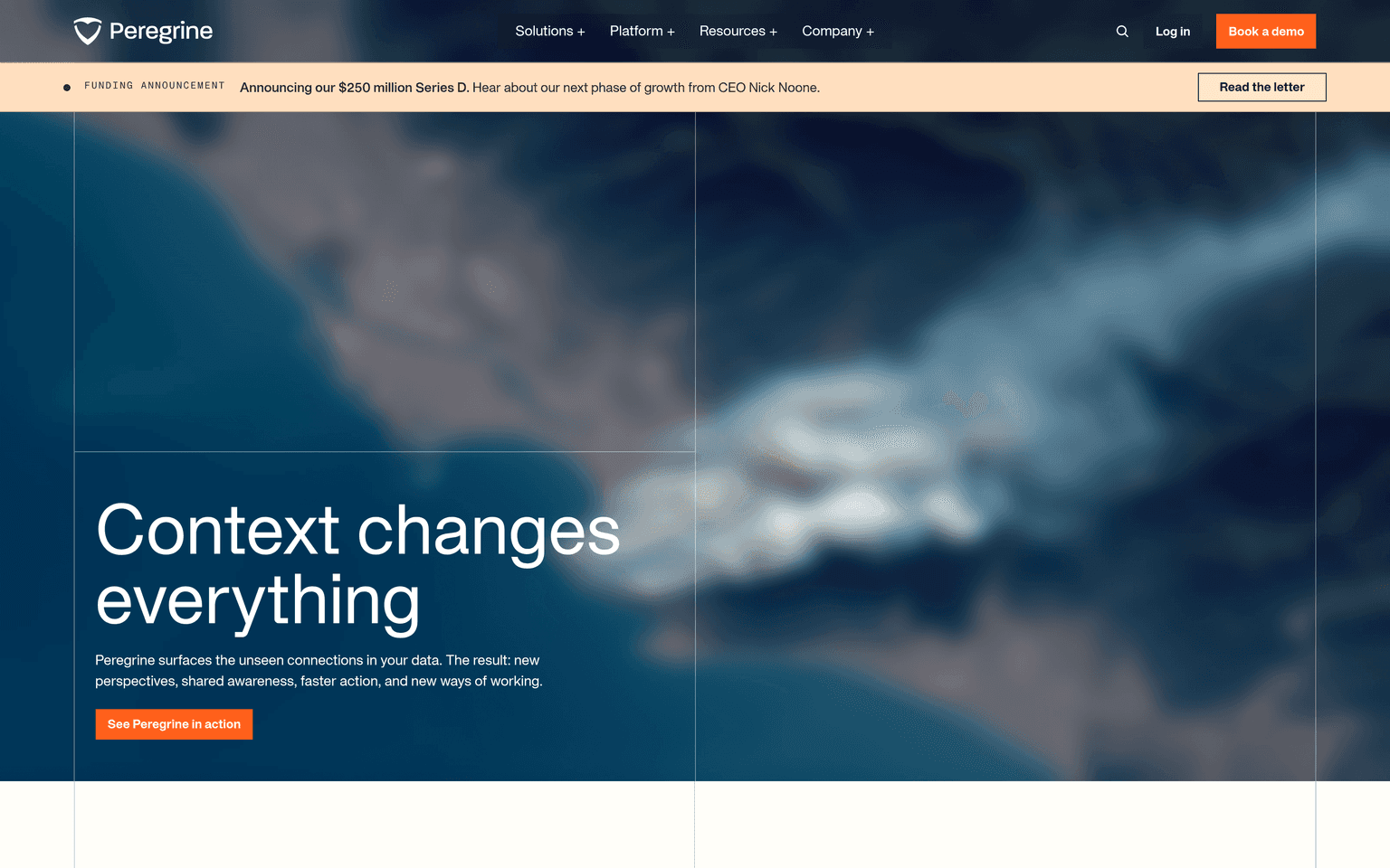 Peregrine Technologies product interface dashboard screenshot homepage view