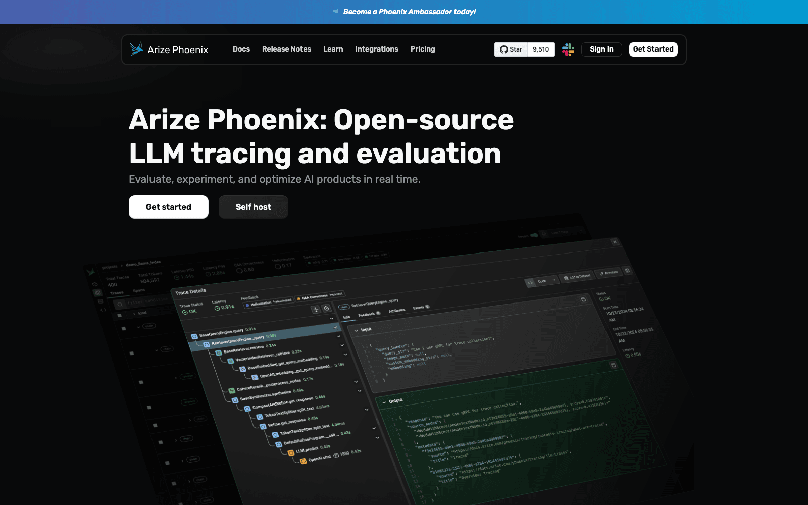 Phoenix by Arize developer tools tool screenshot