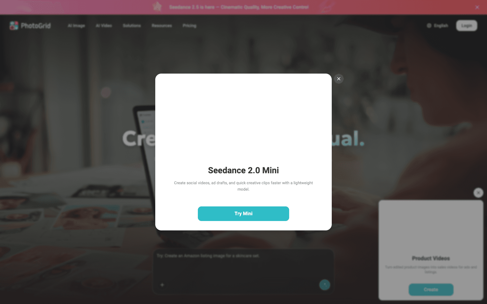 PhotoGrid homepage screenshot showing the product interface and branding