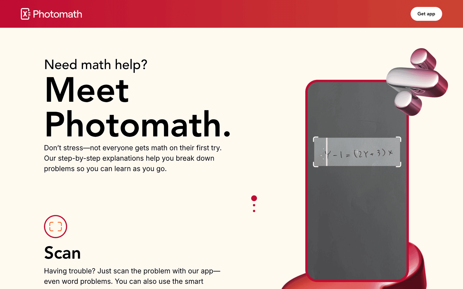 Photomath product interface dashboard screenshot homepage view
