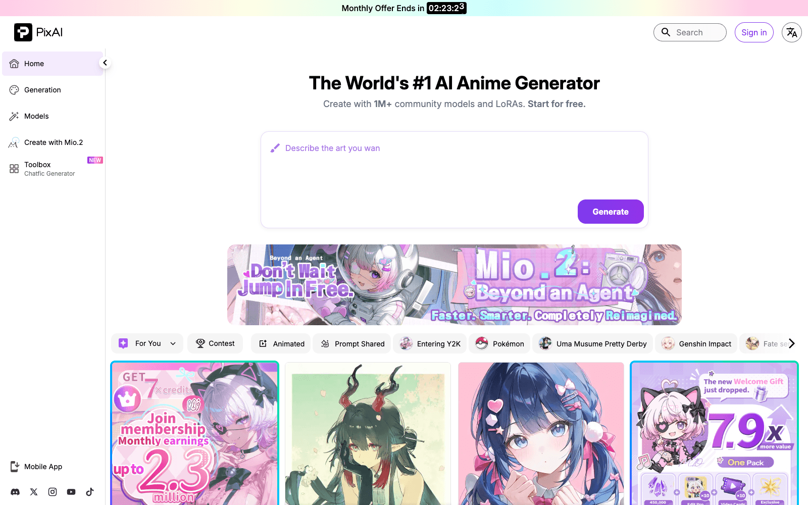 PixAI ai art & image creation tool screenshot