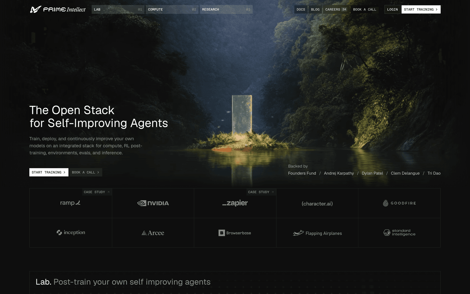 Prime Intellect product interface dashboard screenshot homepage view
