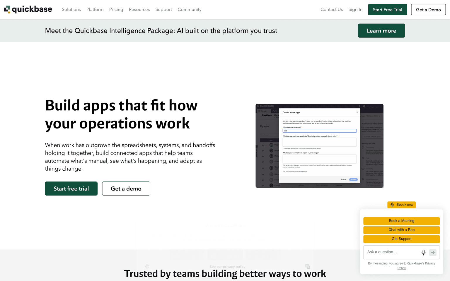 Quickbase product interface dashboard screenshot homepage view