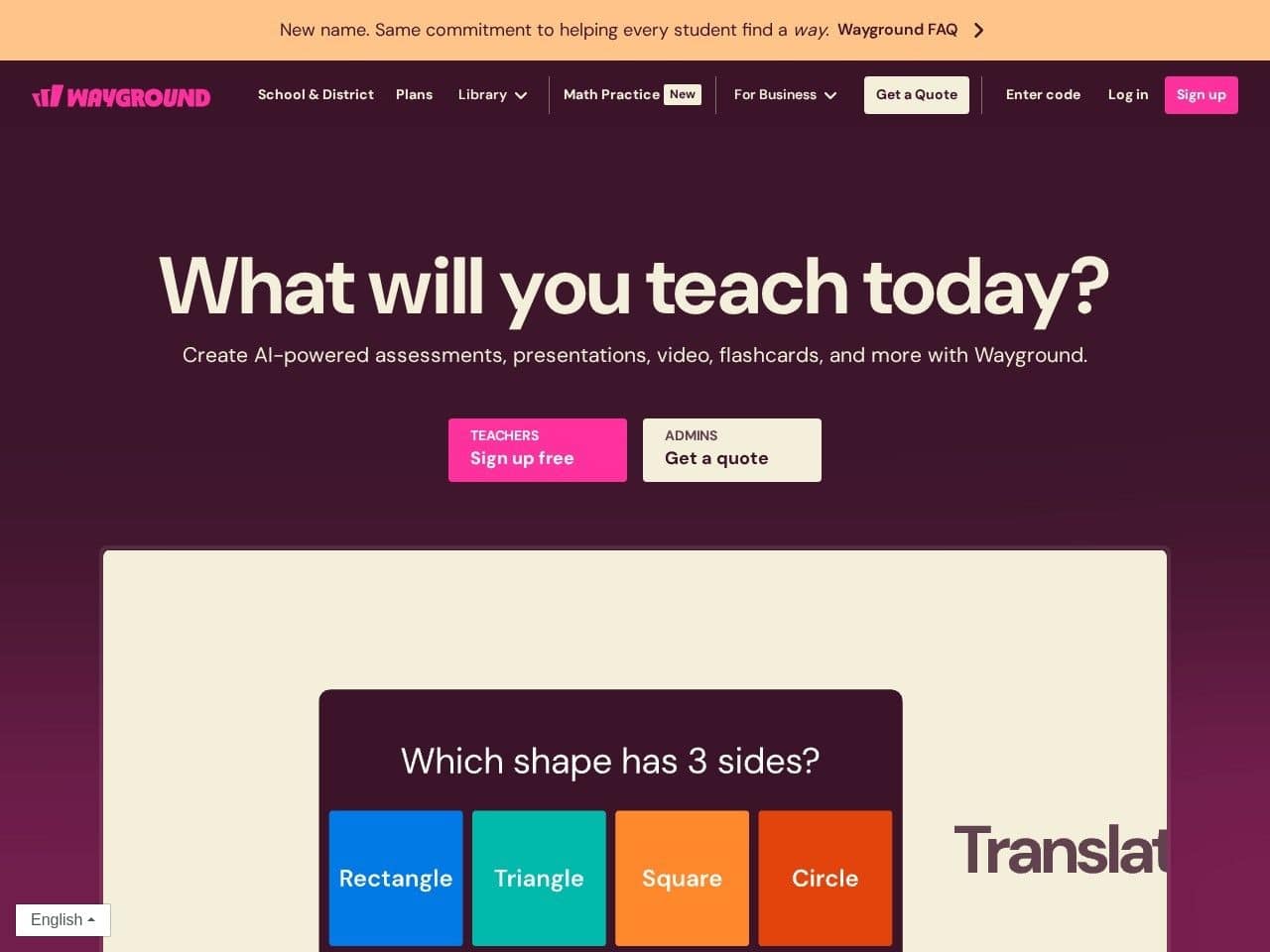 Wayground product interface dashboard screenshot homepage view