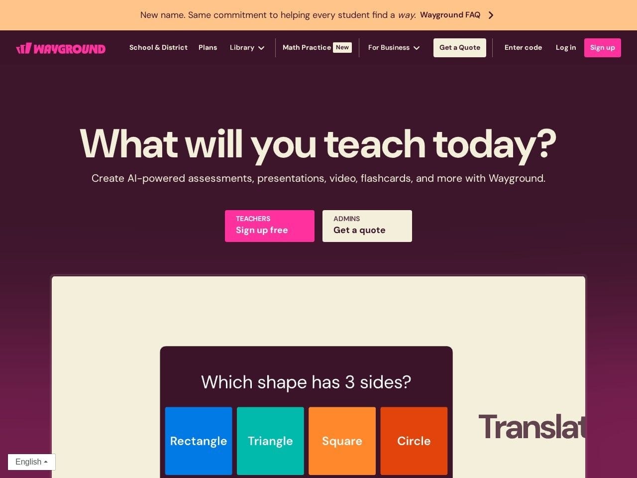 Wayground product interface dashboard screenshot homepage view