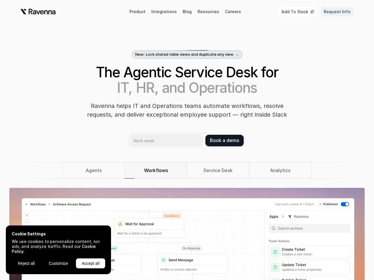 Ravenna product interface dashboard screenshot homepage view