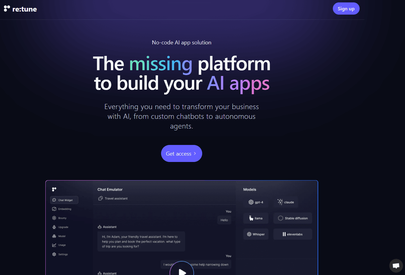 re:tune logo emphasizing no-code AI solutions
