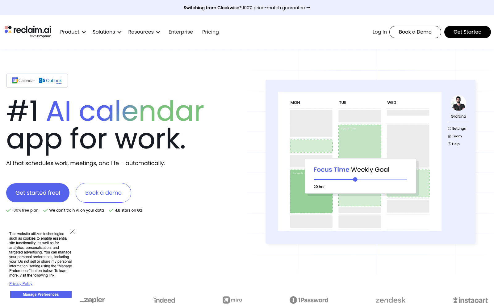 Reclaim.ai productivity tool screenshot