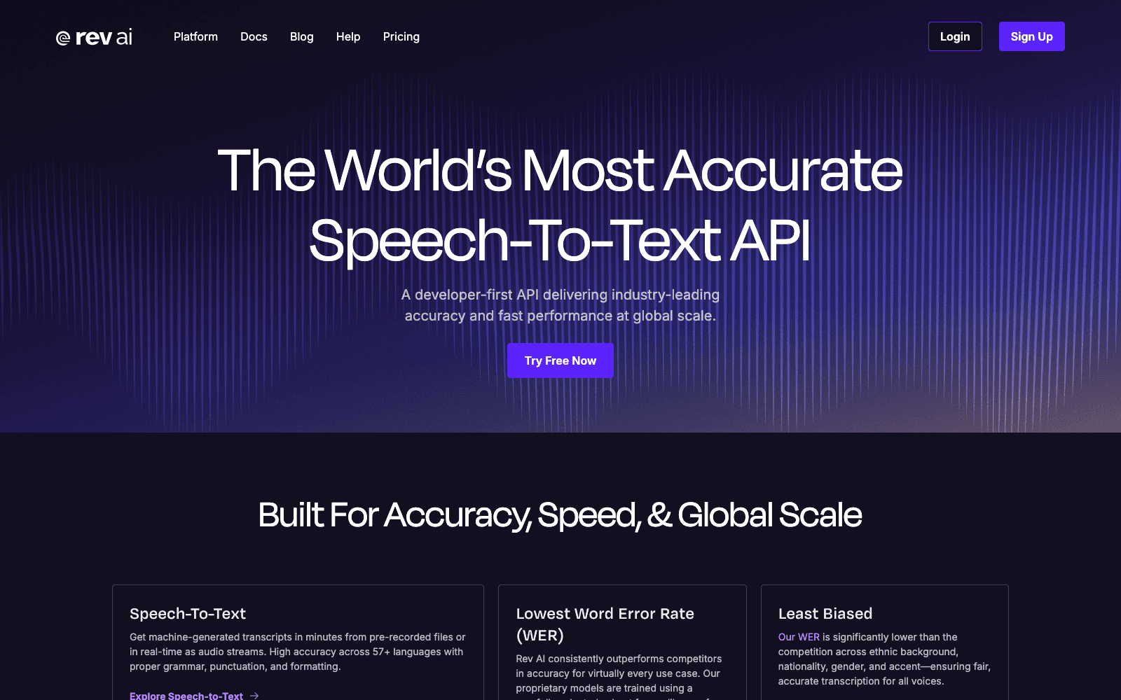 Rev AI voice ai tool screenshot