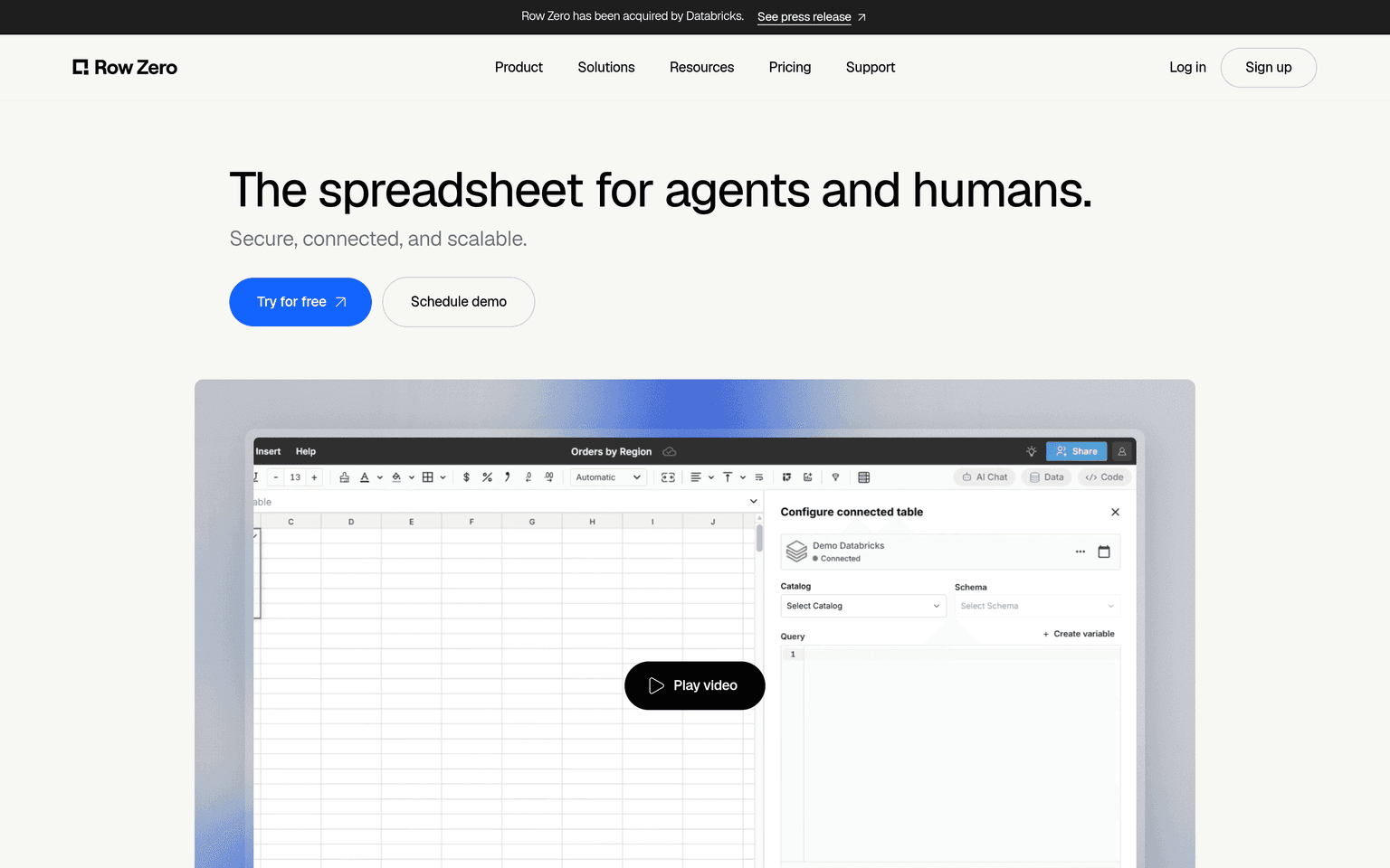 Row Zero website homepage screenshot showing the product and its main features