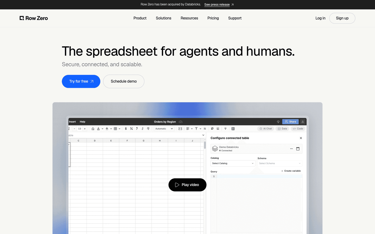 Row Zero website homepage screenshot showing the product and its main features