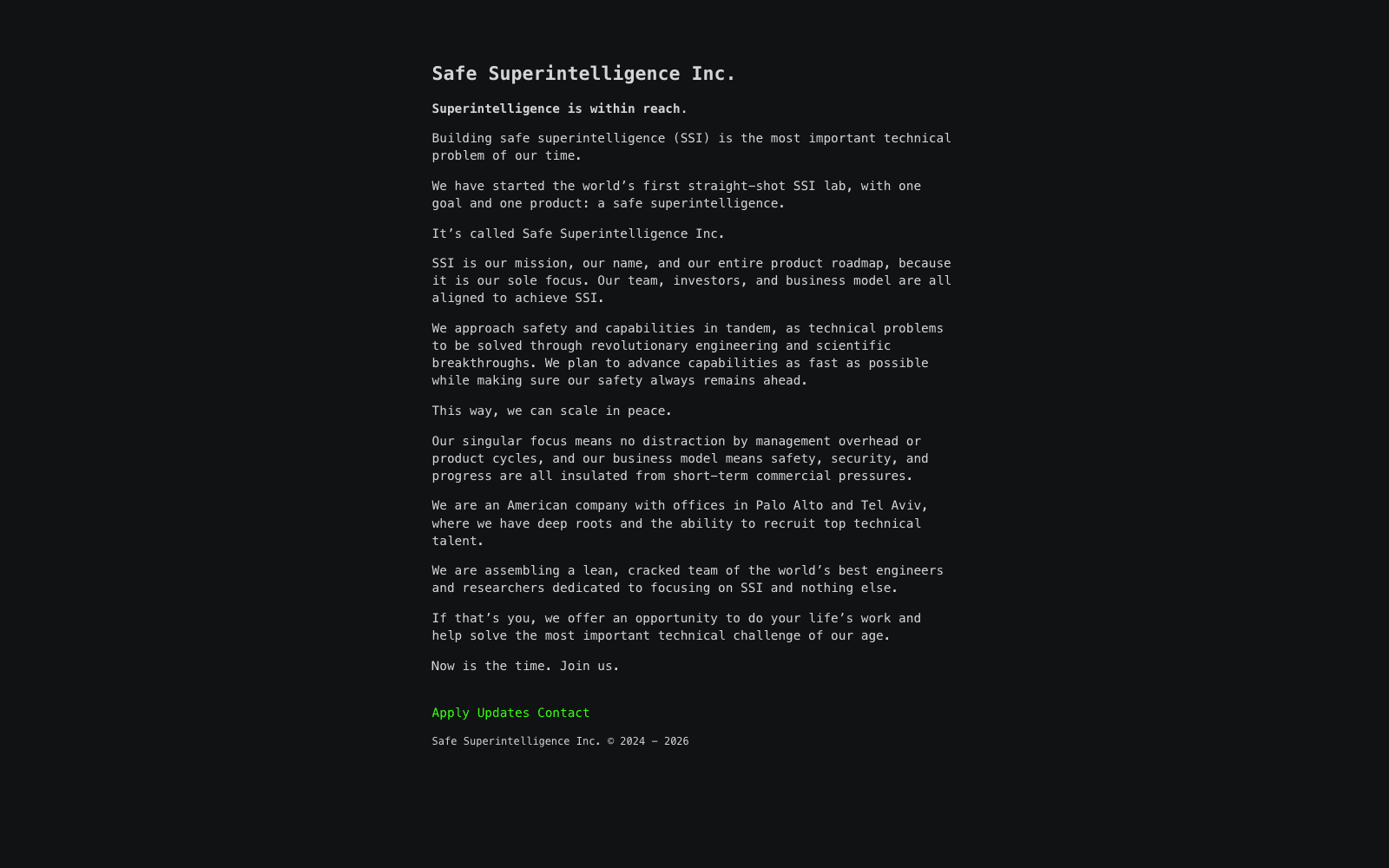 Safe Superintelligence ai/ml models tool screenshot