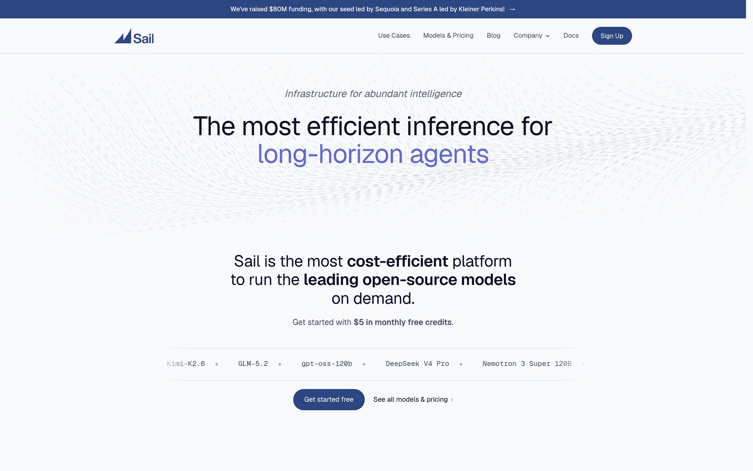 Sail Research product interface dashboard screenshot homepage view