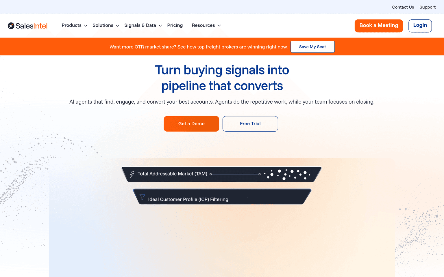 SalesIntel product interface dashboard screenshot homepage view