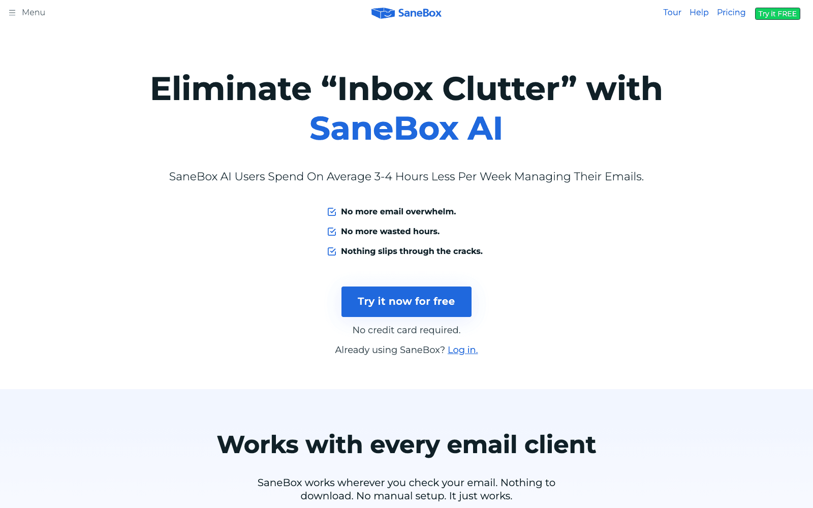 SaneBox productivity tool screenshot
