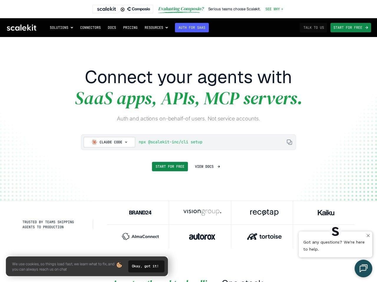 Scalekit product interface dashboard screenshot homepage view