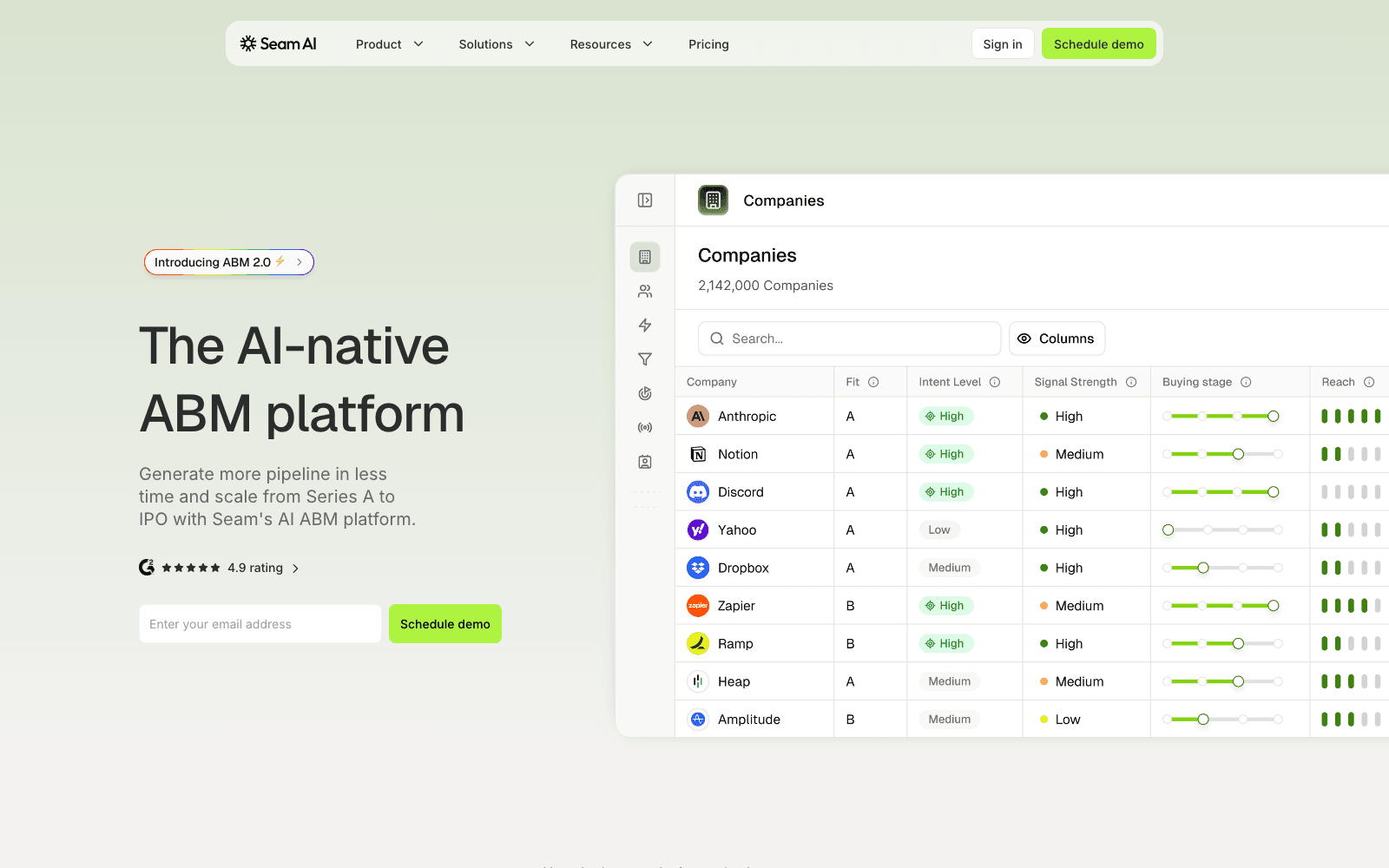 Seam AI sales & revops tool screenshot
