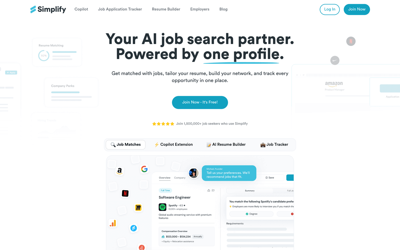 Simplify product interface dashboard screenshot homepage view