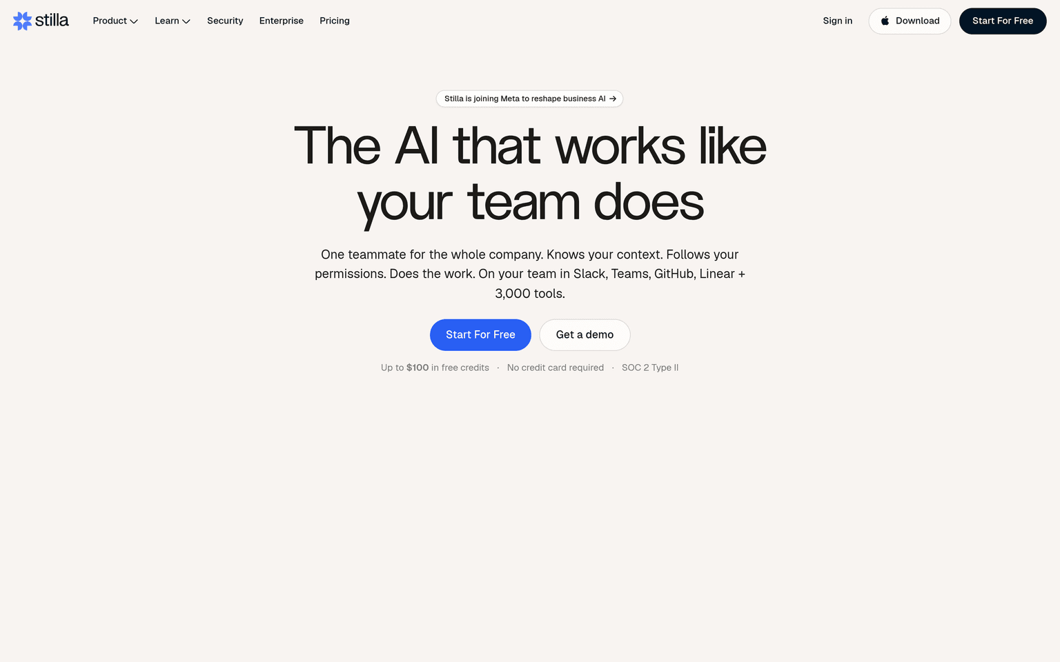 Stilla website homepage screenshot showing the product and its main features