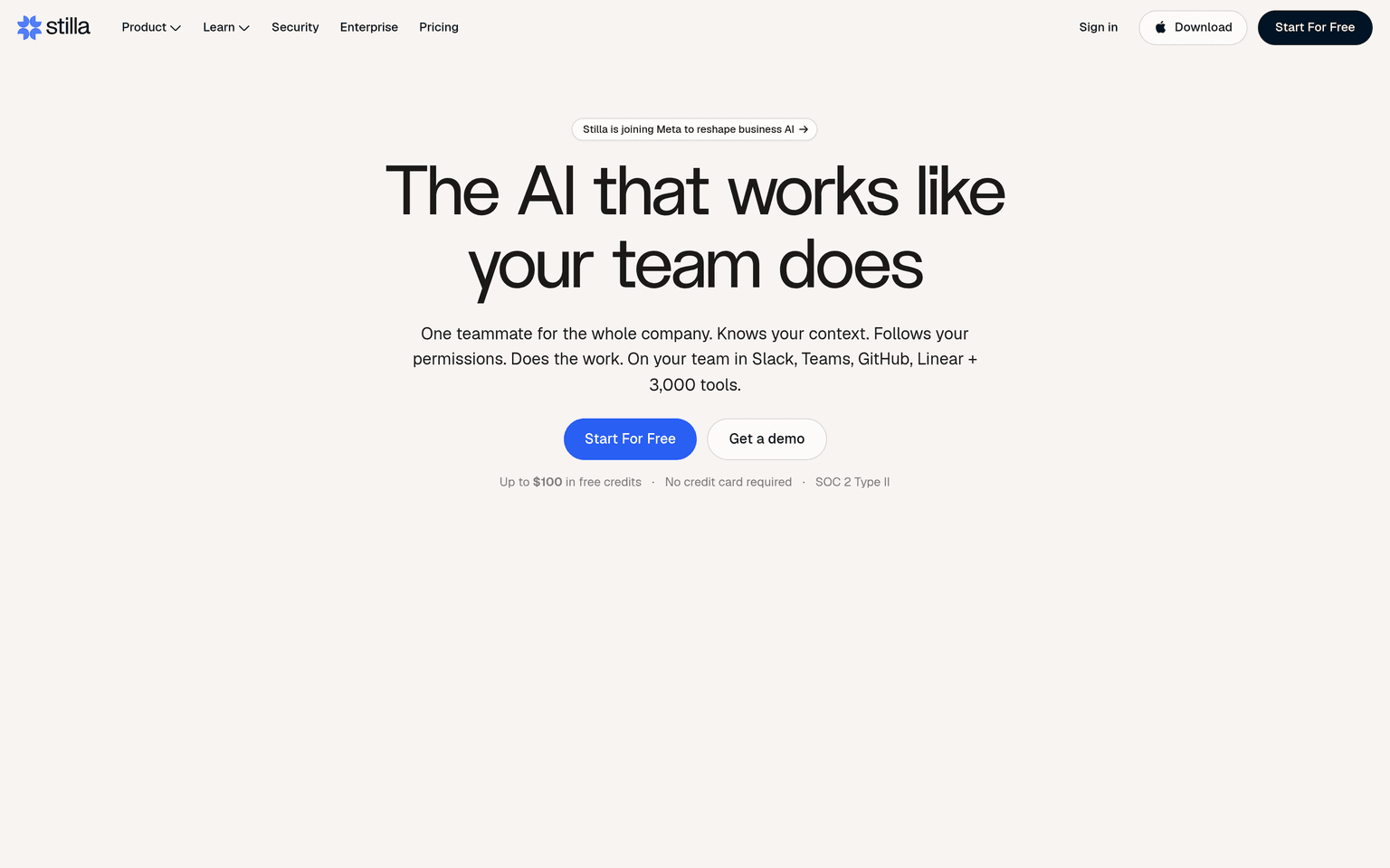 Stilla website homepage screenshot showing the product and its main features