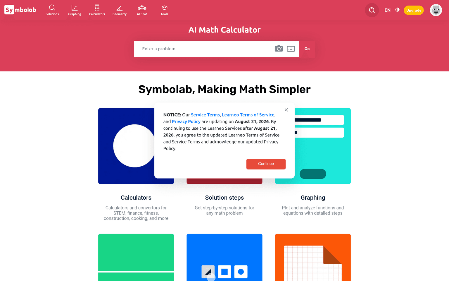 Symbolab product interface dashboard screenshot homepage view