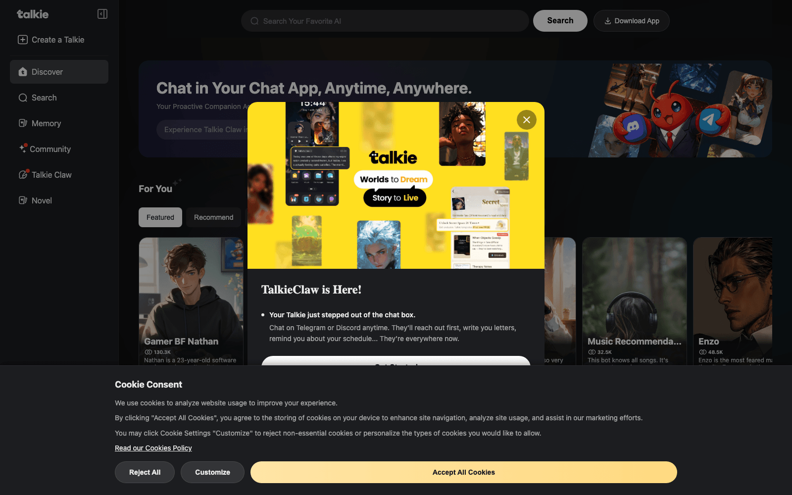 Talkie AI productivity tool screenshot