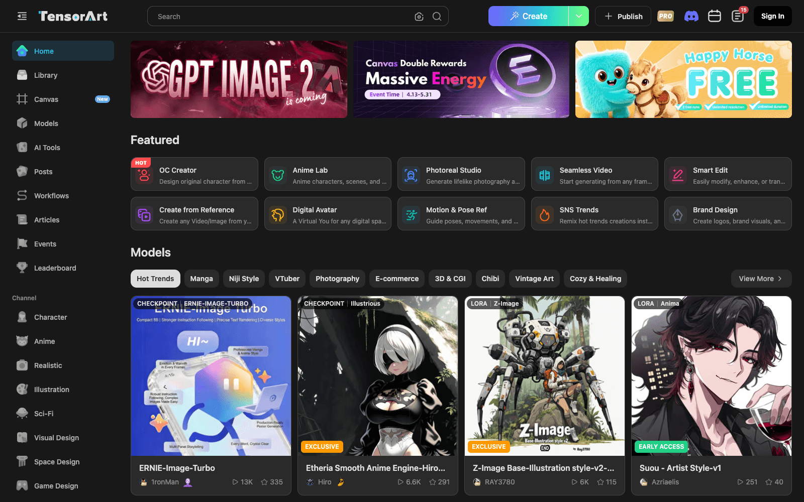 Tensor.Art ai art & image creation tool screenshot