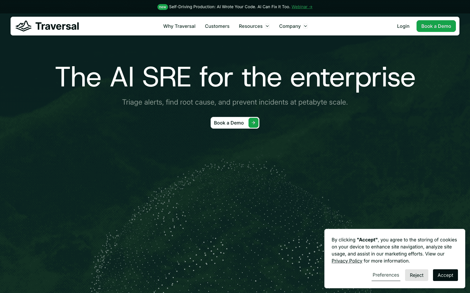 Traversal product homepage screenshot showing the interface and branding