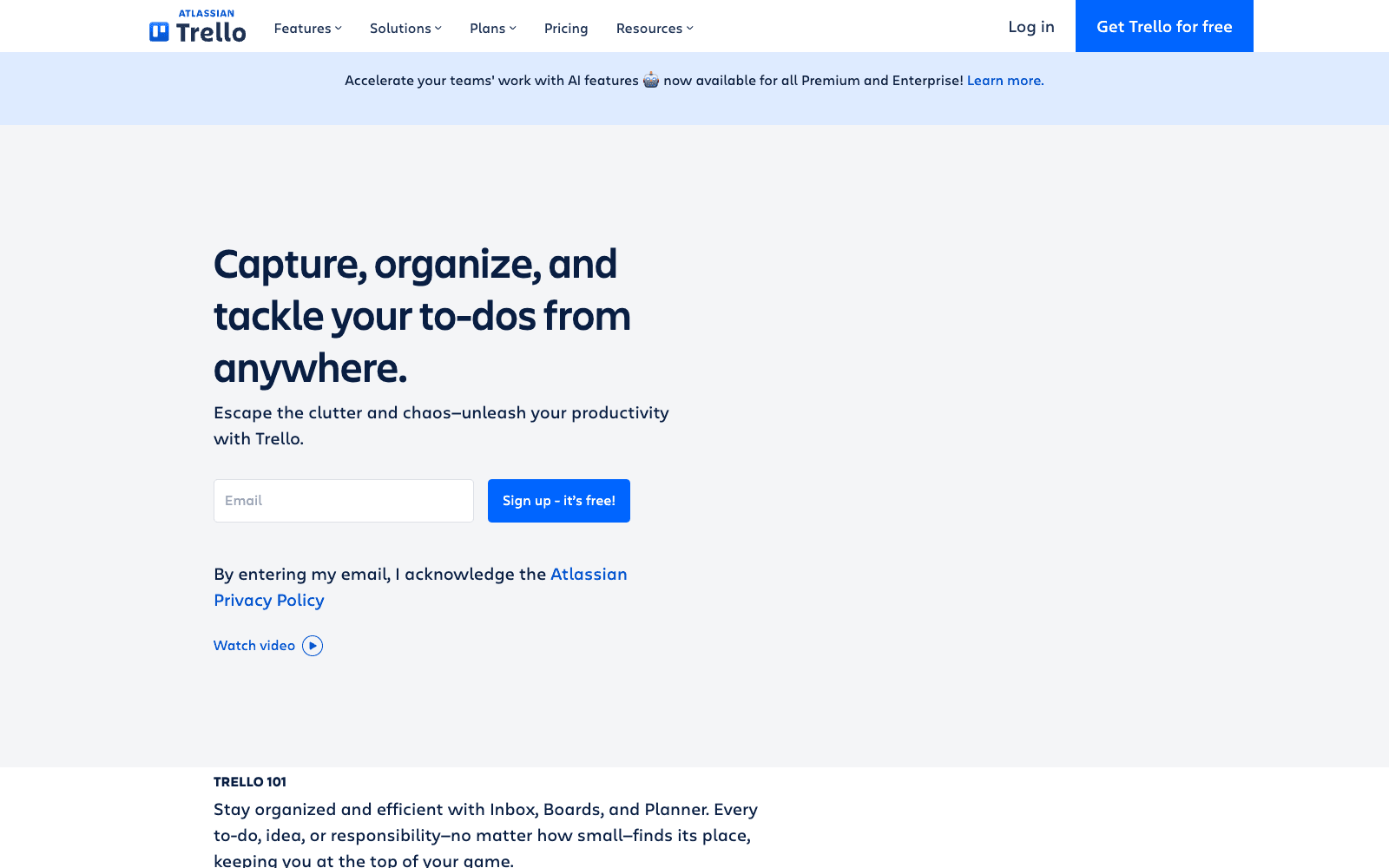 Trello productivity tool screenshot