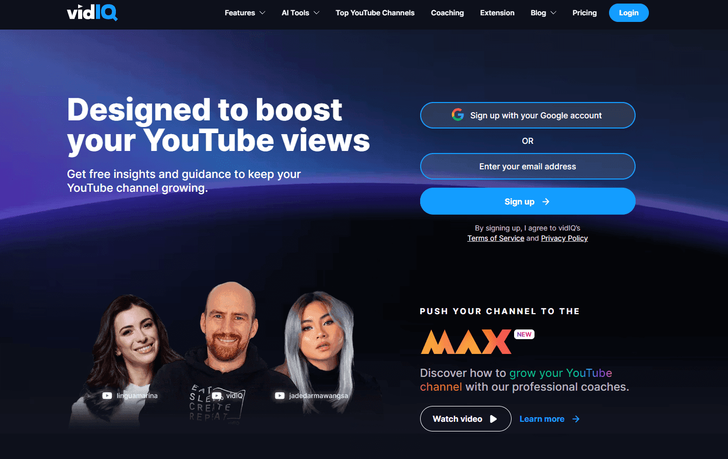 vidIQ dashboard showcasing YouTube growth tools