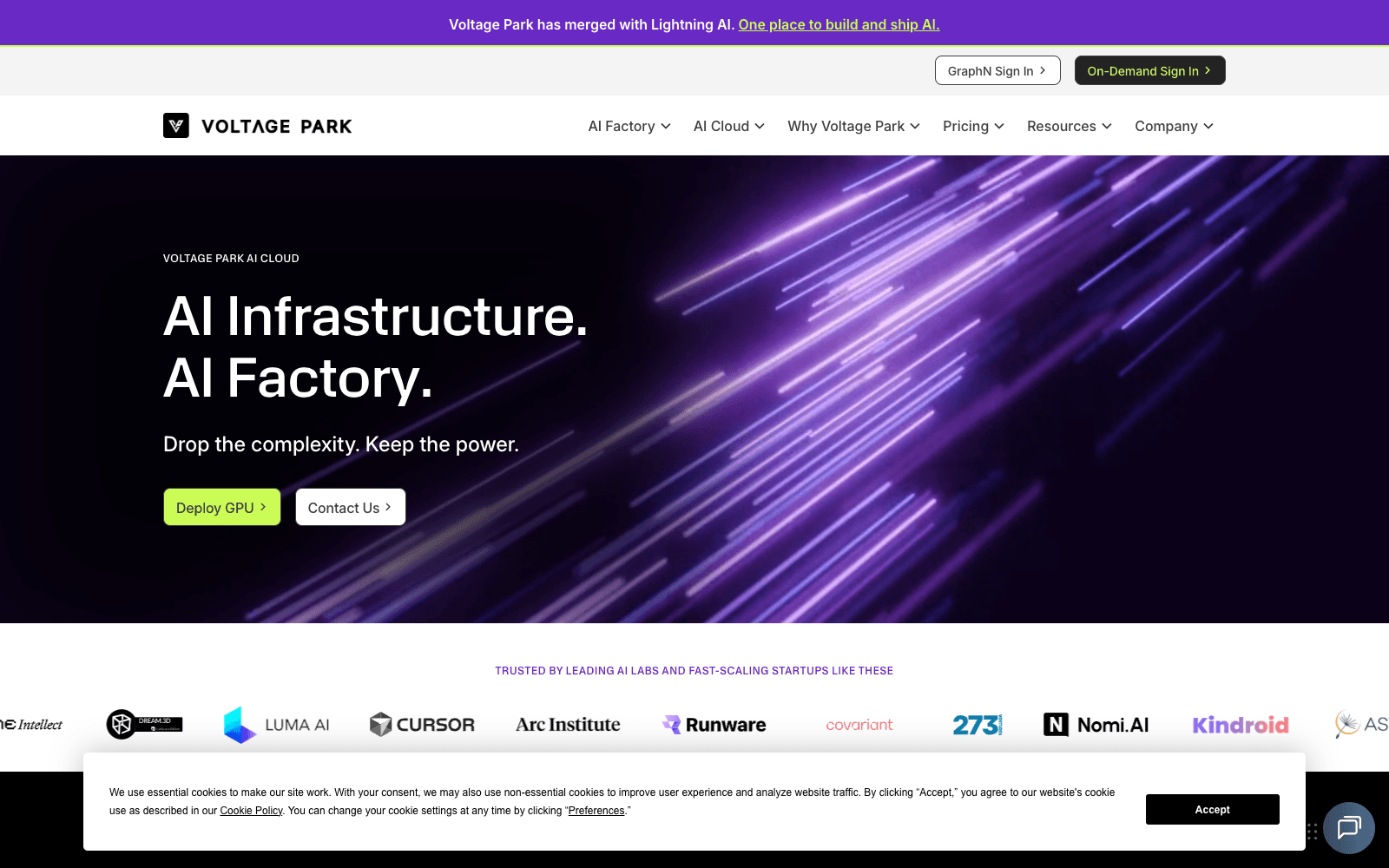 Voltage Park product homepage screenshot showing the interface and branding