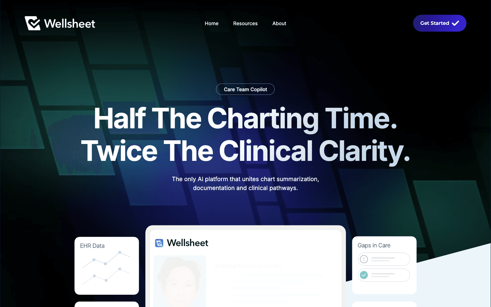 Wellsheet product homepage screenshot showing the interface and branding