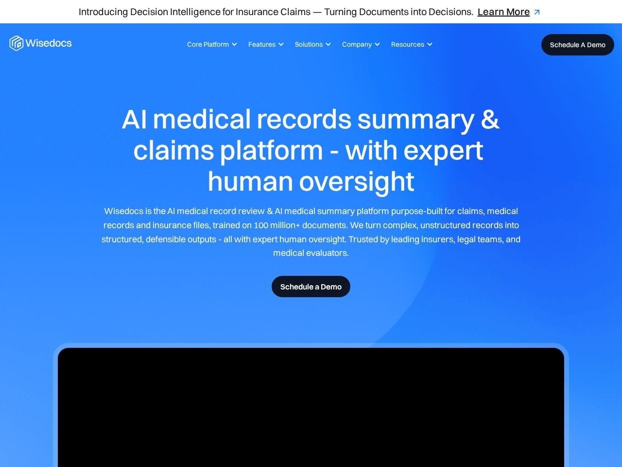 Wisedocs product interface dashboard screenshot homepage view