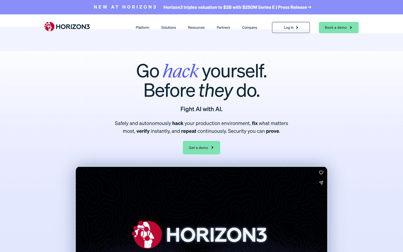 Horizon3.ai landing page showing NodeZero autonomous pentesting across cloud and internal networks